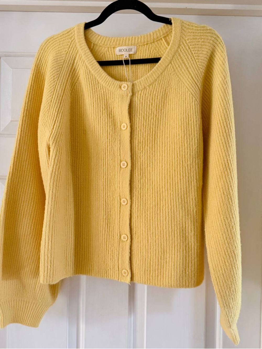 ROOLEE Yellow Ribbed Knit Button Front Cardigan Sweater Women’s Size M